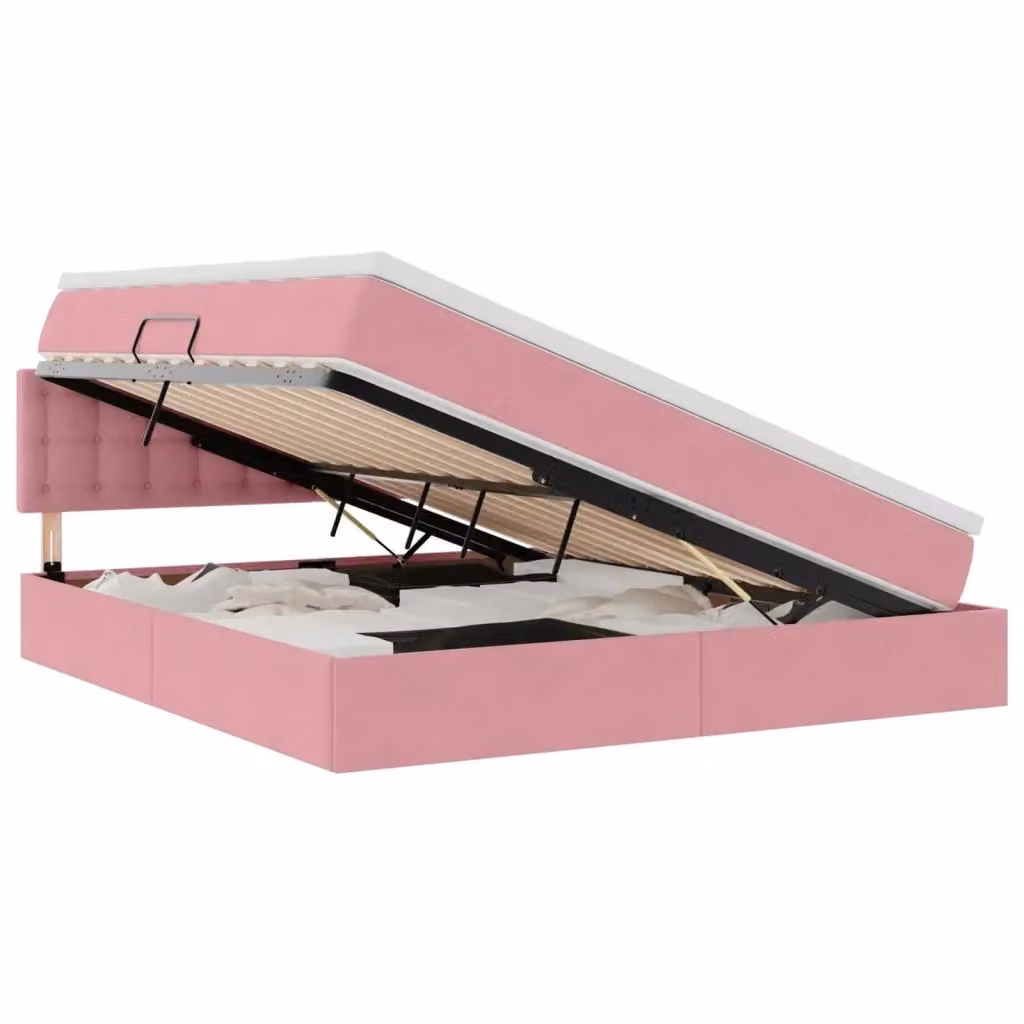 Letto con Contenitore vidaXL in Velluto Rosa con Testiera, L/P/H: 160 x 200 x 204 cm – 2