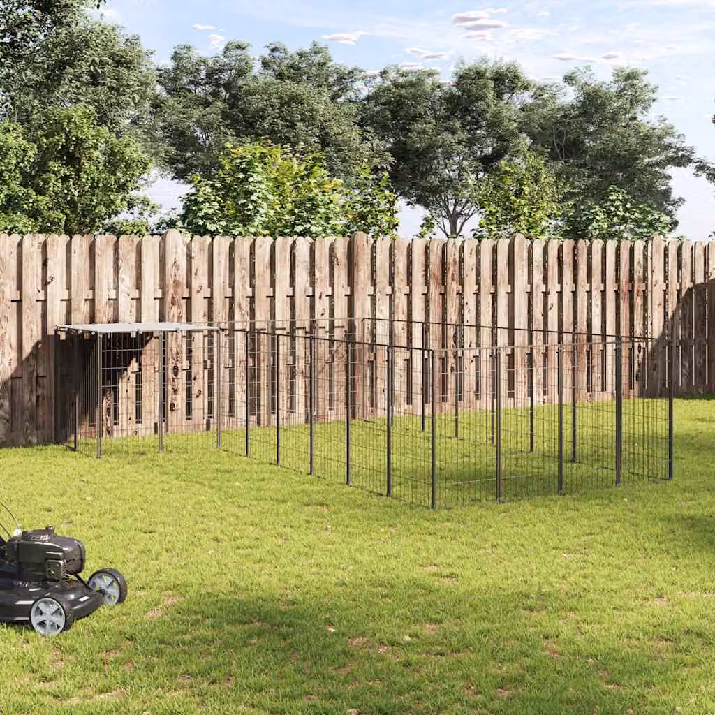 vidaXL Gabbia per Cani in Acciaio Nera e Argentata con Superficie Resistente alle Intemperie