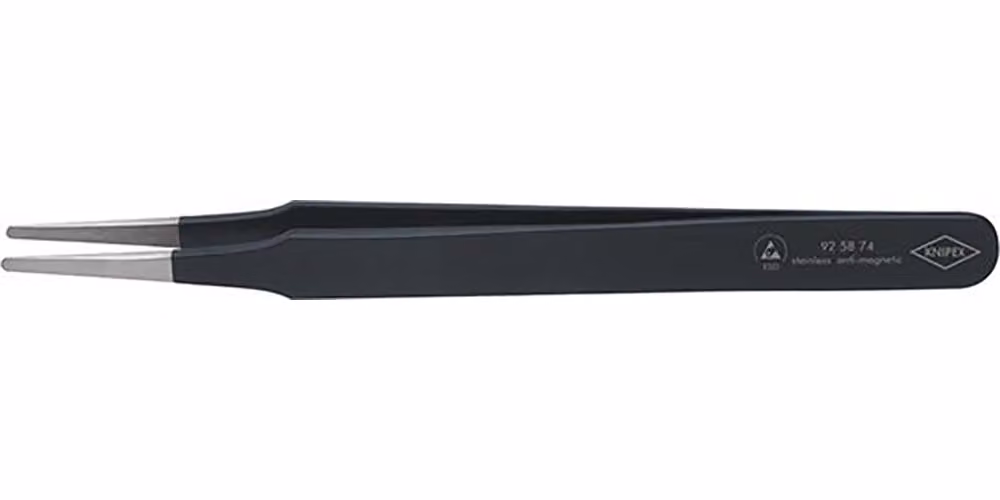 Pinzette ESD a punta arrotondata, 2 mm, 120 mm, nere, Knipex | 4003773054900