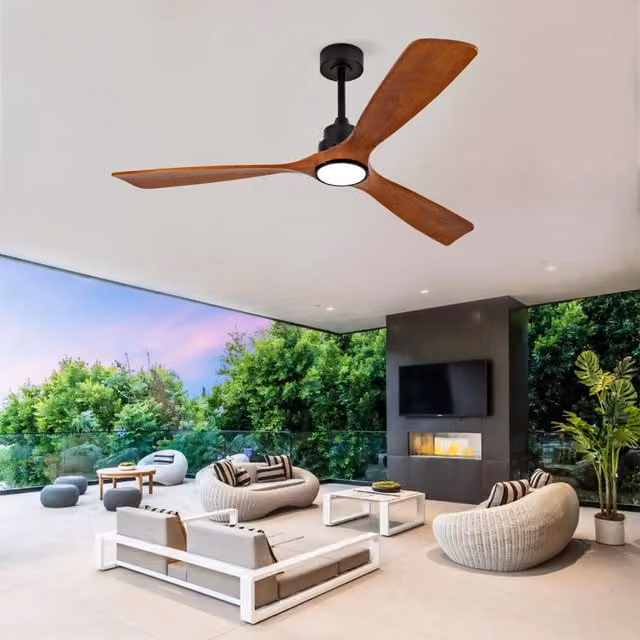Ventilatore da soffitto con luce LED e telecomando, 3 pale in legno noce e nero, con funzione timer e regolazione temperatura colore – 1