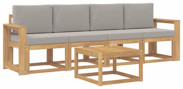 Set di divani da esterno, 5 pezzi, bianco e grigio chiaro