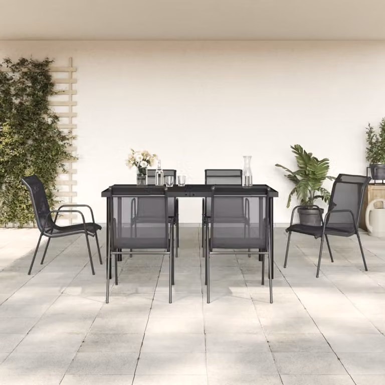 Maison Exclusive - Set da pranzo da giardino 7 pezzi in acciaio nero e Textilene