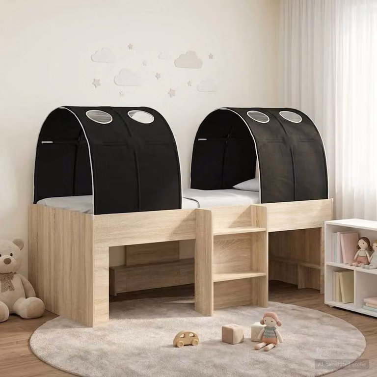 Letto per bambini con tunnel vidaXL in legno ingegnerizzato, colore Sonoma e Nero, L: 193 cm x L: 120 cm x H: 96 cm