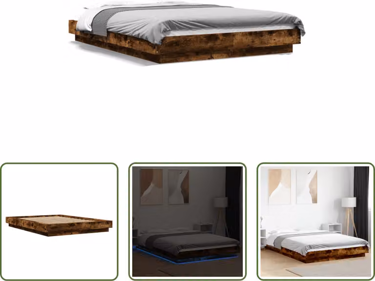 The Living Store Giroletto con LED in rovere fumé 120x190 cm Materiale a base di legno