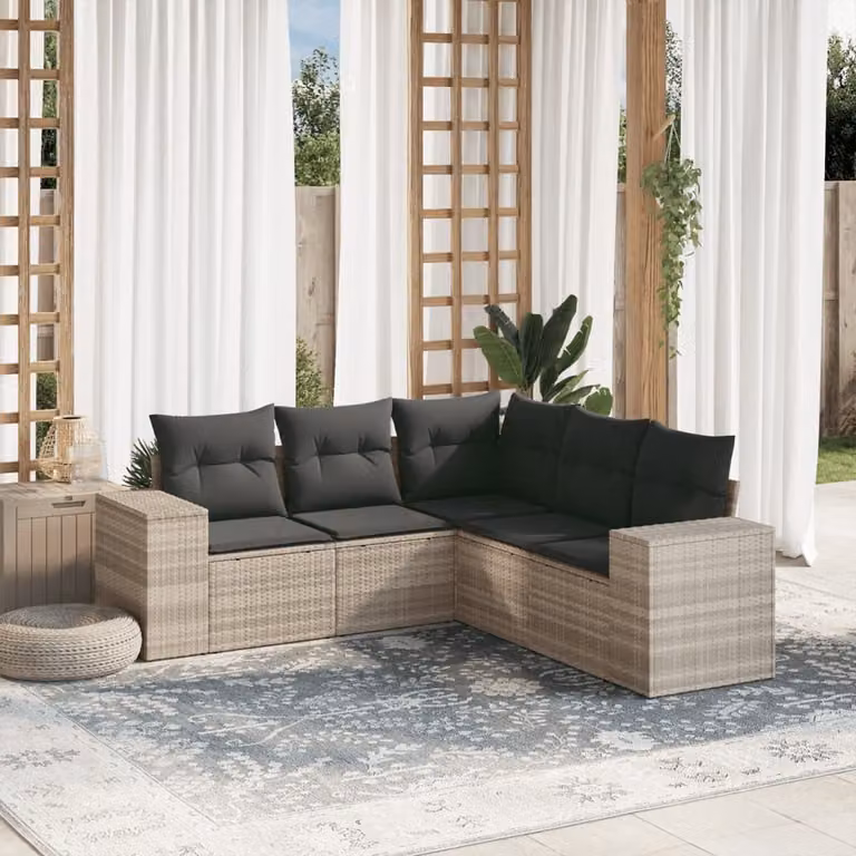 vidaXL Set Divano da Giardino a L con Cuscini Grigio Moderno in Polyrattan e Acciaio