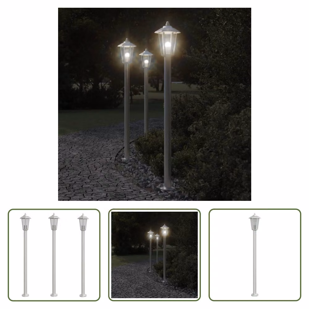 The Living Store Luci da sentiero 3 pezzi argento 120 cm acciaio inox