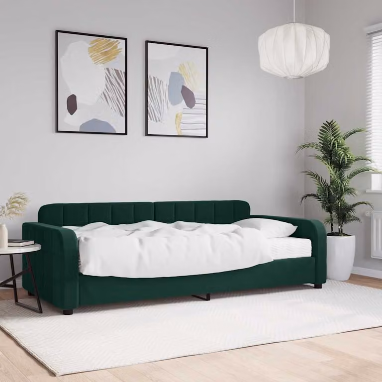 vidaXL Divano Letto in Velluto Verde con Materasso L/P: 90 x 200 cm