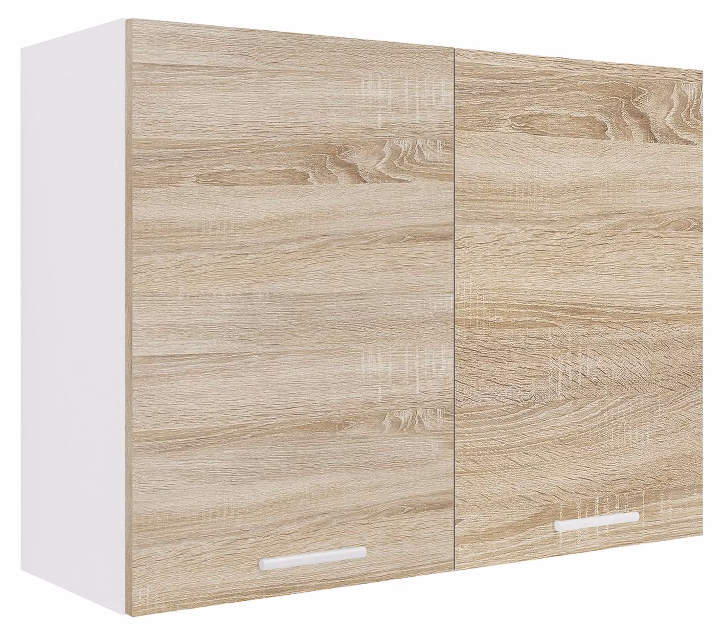 Mobiletto da parete in legno, larghezza 80 cm, con 2 ante a battente, bianco/effetto legno Sonoma, per la cucina