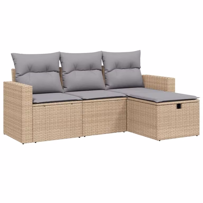 Set Divano da Giardino 4 pz con Cuscini Beige Misto Polyrattan