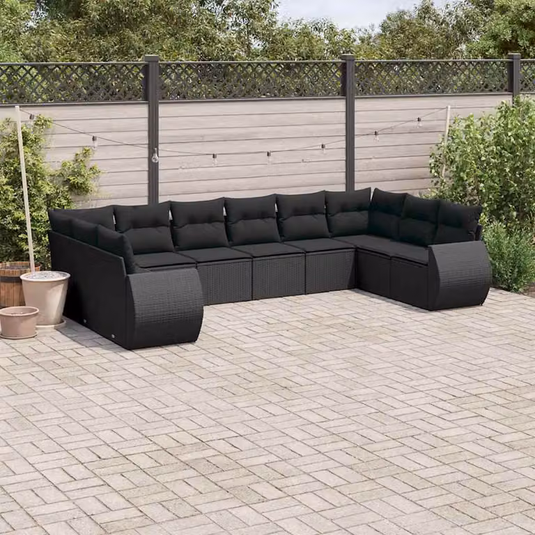 vidaXL Set Divani da Giardino a L in Polyrattan Nero con Cuscini e Struttura in Acciaio