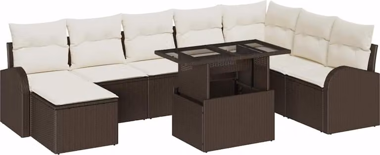 Set Divano da Giardino 9 pcs Marrone Poly Rattan