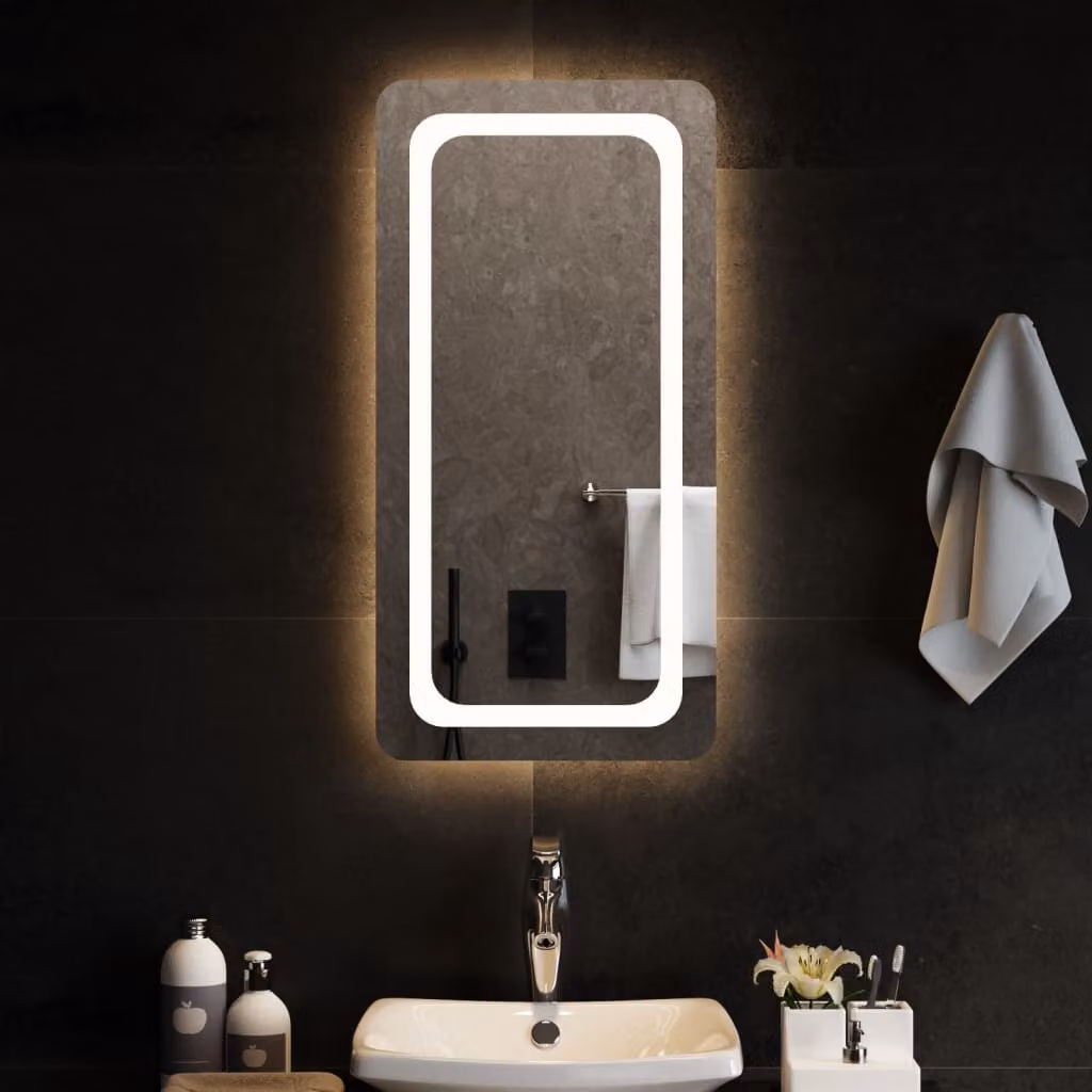 Specchio da bagno moderno vidaXL con luci LED, rettangolare, grigio e trasparente, L: 80 cm, H: 40 cm, P: 40 cm