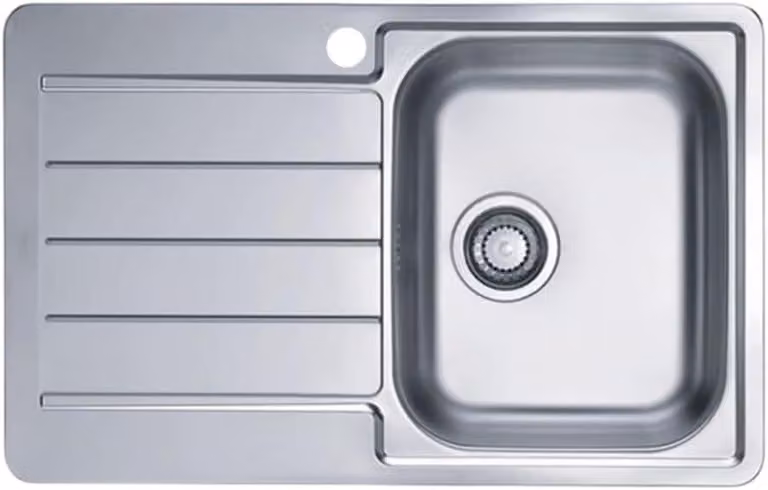 Lavello in acciaio inossidabile VBChome, 79 x 50 cm, finitura satinata. Lavello da incasso con foro per rubinetto e piano di scolo. Adatto per camper e cucine. Kit di scarico incluso