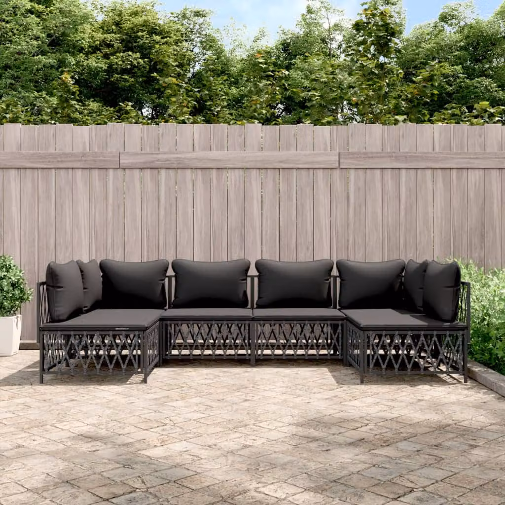 Set Salotto da Giardino vidaXL 6 pz con Cuscini in Acciaio Antracite e Tessilene a Forma di L