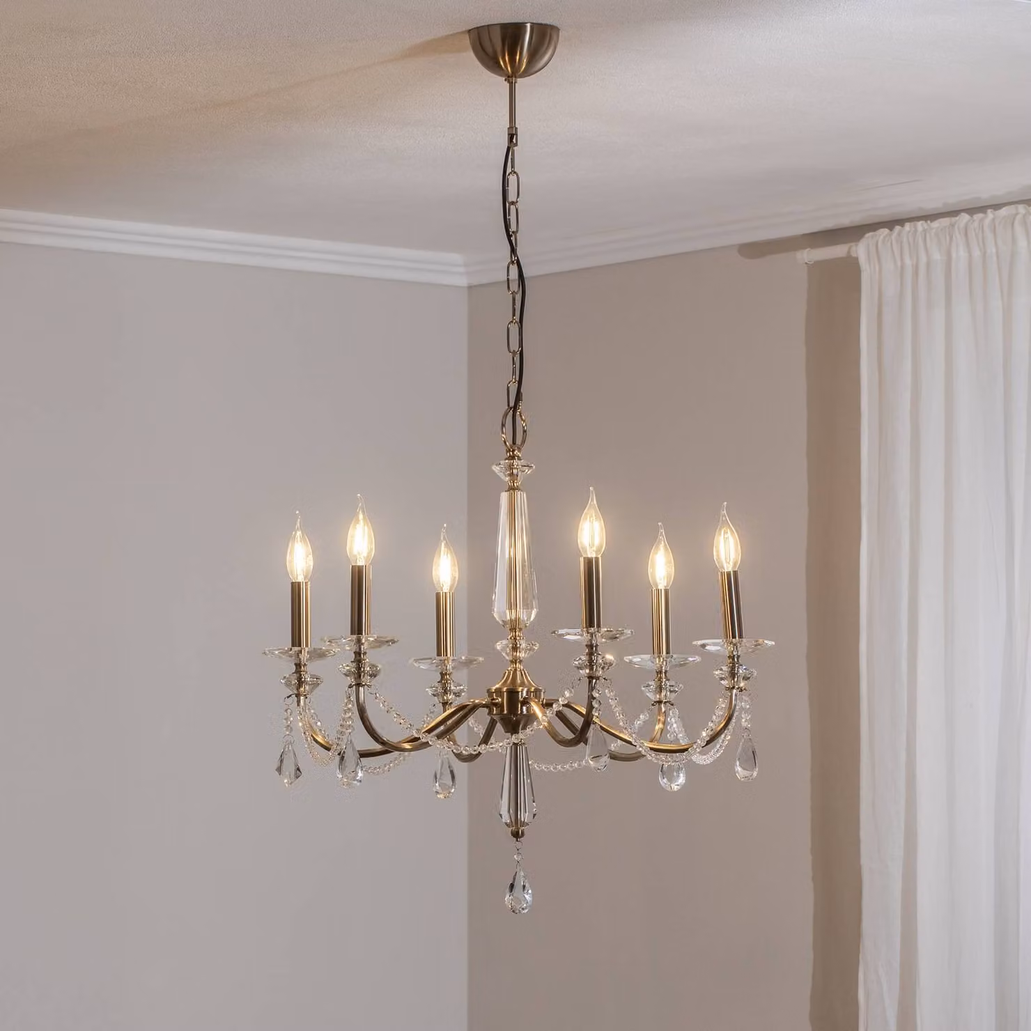 Lampadario di cristallo Adone Lucea, dimmerabile, Ottone / Oro, Soggiorno / Sala da pranzo, Metallo, Lampadario di cristallo