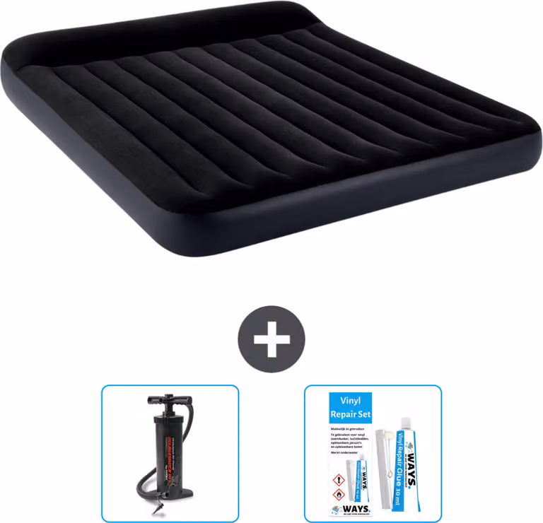 Letto gonfiabile Intex - 2 persone - 183 x 203 x 25 cm - Blu scuro - Include pompa e kit di riparazione