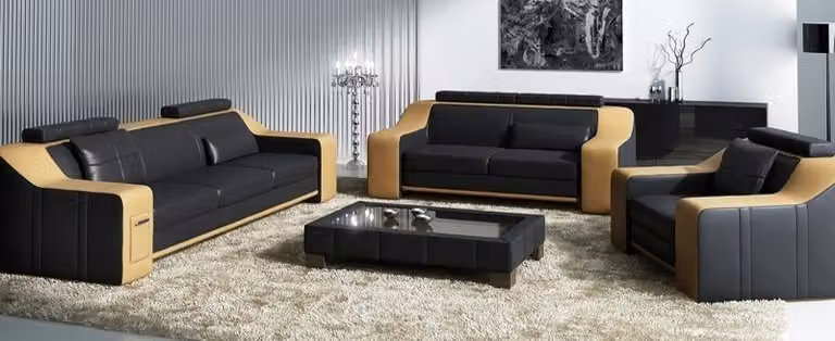 Ledersofa Set Sofa Couch Sitz Polster Garnitur Sofagarnitur 3+2+1 Sofas HuttenGB