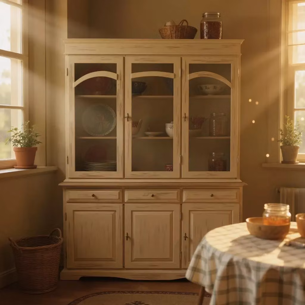 Cristalliera Shabby Chic in Legno e Vetro con 3 Ante Mobili 2G Bianco e Beige L: 156 cm, P: 42 cm, H: 205 cm – 3
