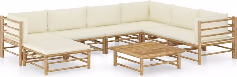 Maison Exclusive - Set da giardino da 8 pezzi con cuscini color bianco crema in bambù