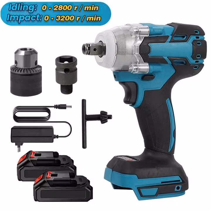 Avvitatore a percussione a batteria - Attacco quadrato da 1,27 cm - Coppia di 3000 Nm - Motore brushless - Velocità variabile - 18 V - Tipo C, 2 batterie, spina europea
