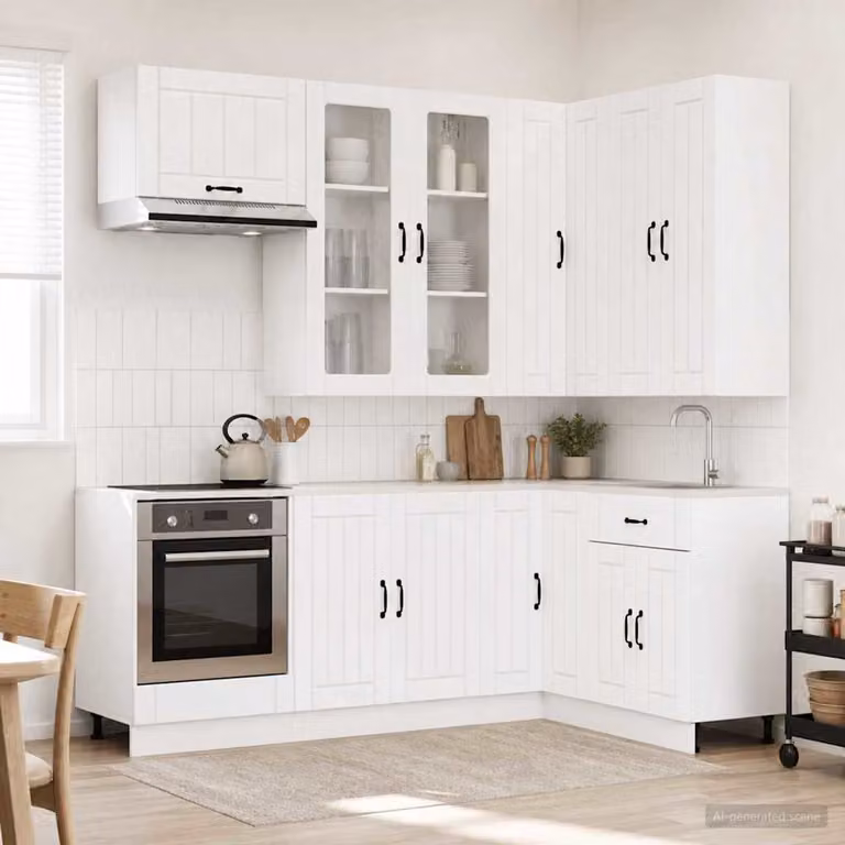 vidaXL Unità Cucina LUCCA Moderna 8 Pezzi Bianco con Ante in Vetro e MDF