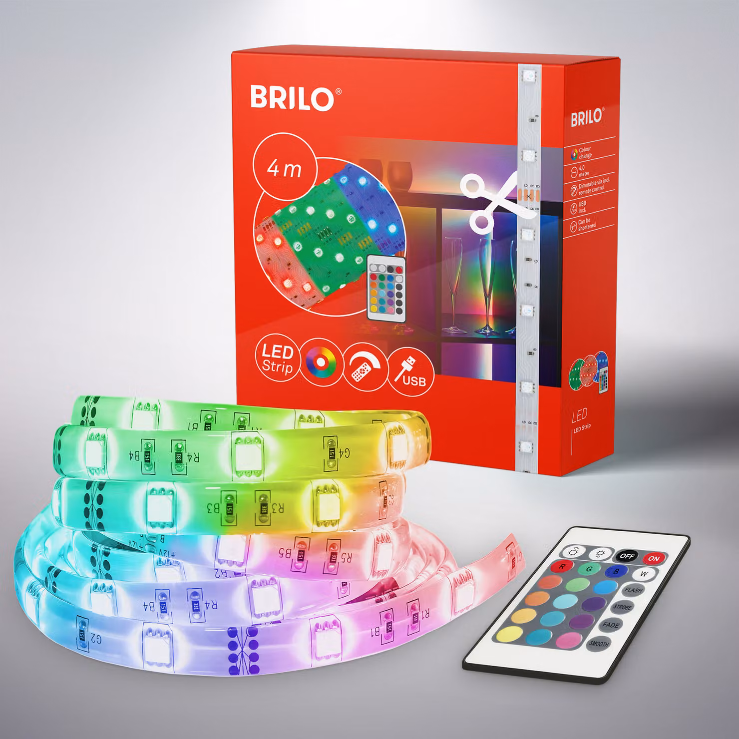 Nastro LED RGB, 4 m, 120xRGB-LED/0,04W, incl. USB