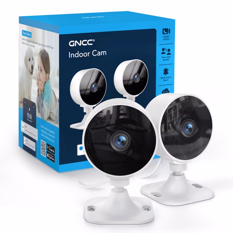 Telecamera interna WiFi con ampio angolo di visione, visione notturna, risoluzione 1080P, Wi-Fi a 2,4 GHz, confezione da due