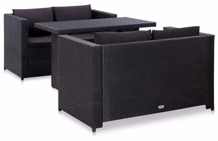 vidaXL Set 3 pezzi da giardino con cuscini in polirattan nero