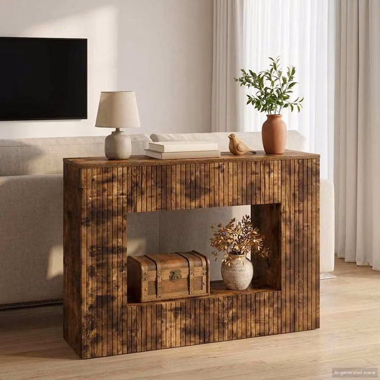 vidaXL Tavolo consolle moderno in legno color quercia affumicata L: 101 cm, P: 29 cm, H: 74 cm