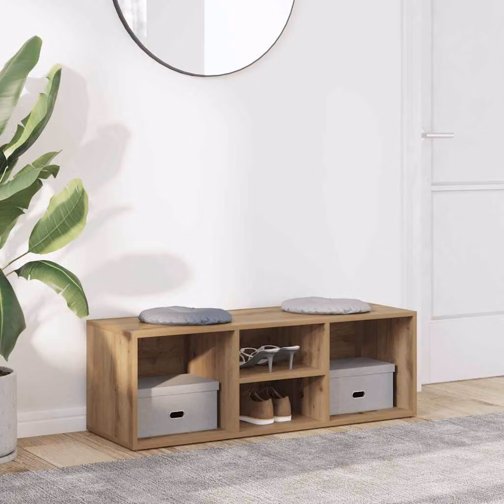 Scarpiera artigianale vidaXL in legno multistrato color rovere, L 102 x P 35 x H 35 cm