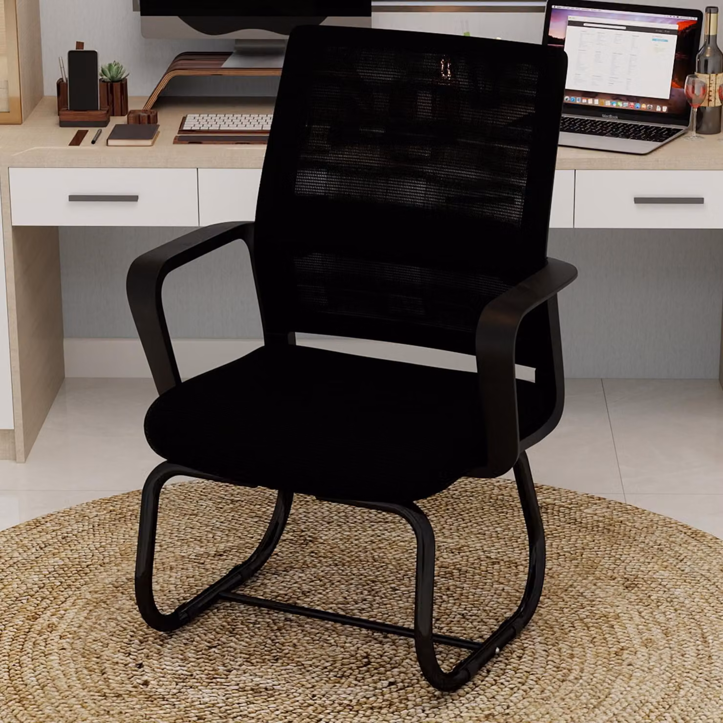 Sedia da ufficio STILVORA con schienale in rete traspirante per un elevato comfort di seduta, sedia da computer realizzata in metallo resistente con braccioli integrati, ideale per l'ufficio domestico, il soggiorno o la camera da letto
