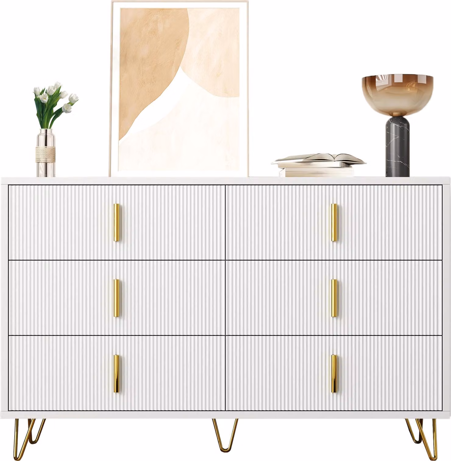 Sweiko Elegante credenza dal design moderno, con cassettiera e ampio spazio di archiviazione, maniglie dorate