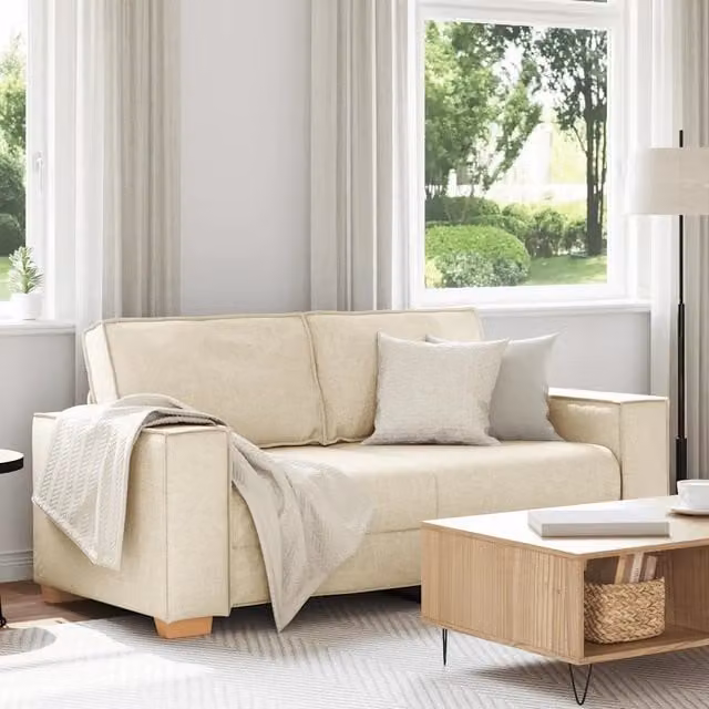 Divano a 2 posti moderno vidaXL in tessuto beige con struttura mista L: 180 cm, P: 78 cm, H: 84 cm