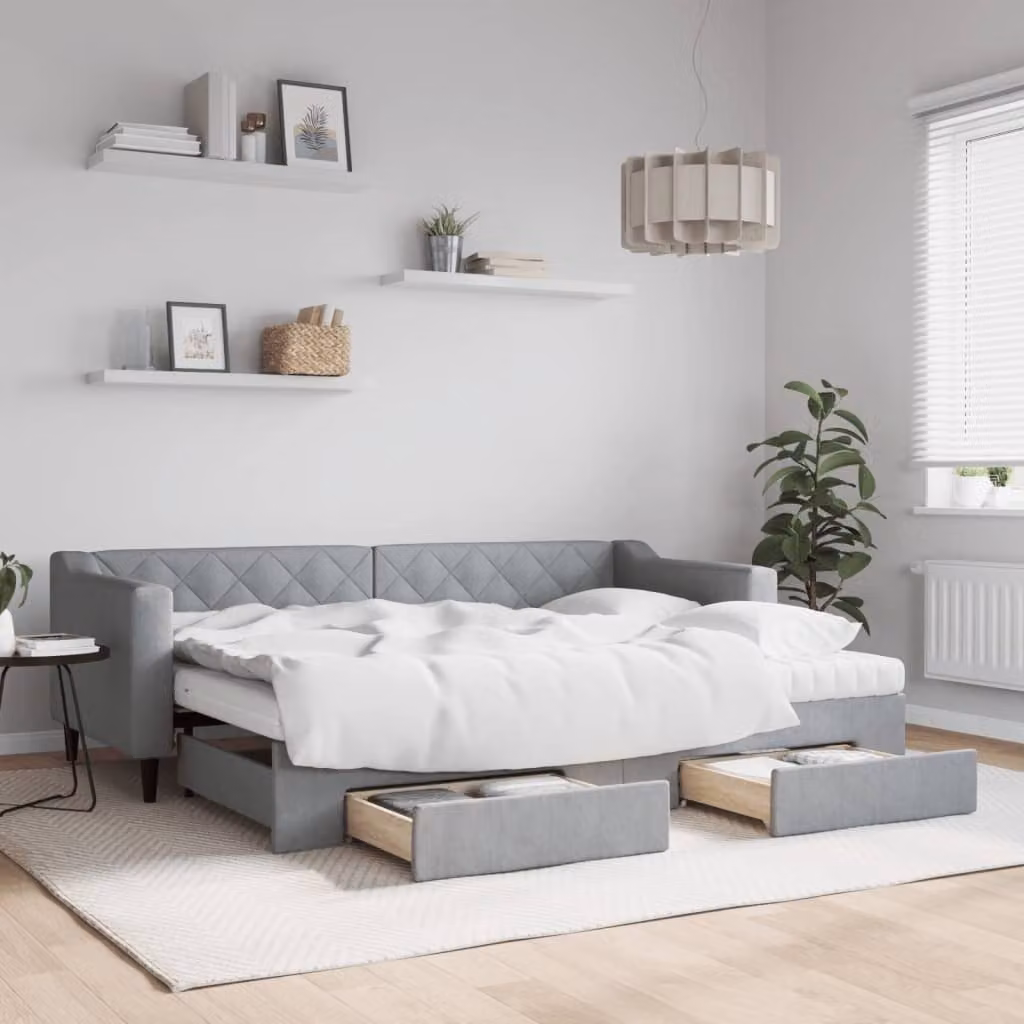 Maison Exclusive - Divano letto estraibile con cassetti, grigio chiaro, 80x200 cm, tessuto