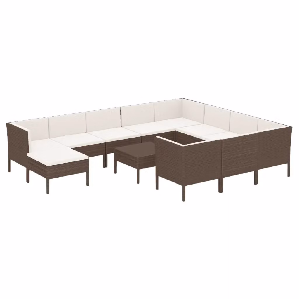 Set di divani da giardino vidaXL a forma di U con cuscini e tavolino da caffè, colore marrone e bianco, struttura in metallo e rattan con coperture rimovibili – 2