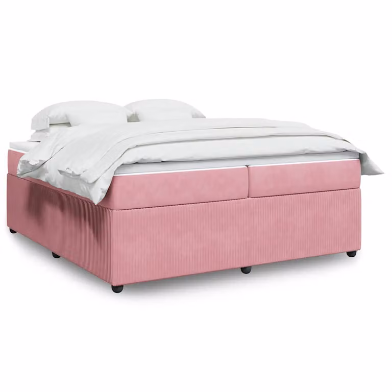 vidaXL Giroletto a Molle con Materasso Ibrido in Velluto Rosa e Bianco, L/P: 200 x 200 cm