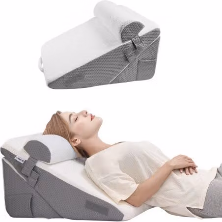 Set di 3 Cuscini a Cuneo Ortopedici VEVOR in Memory Foam con Fodera in Jacquard Lavabile, Bianco e Grigio