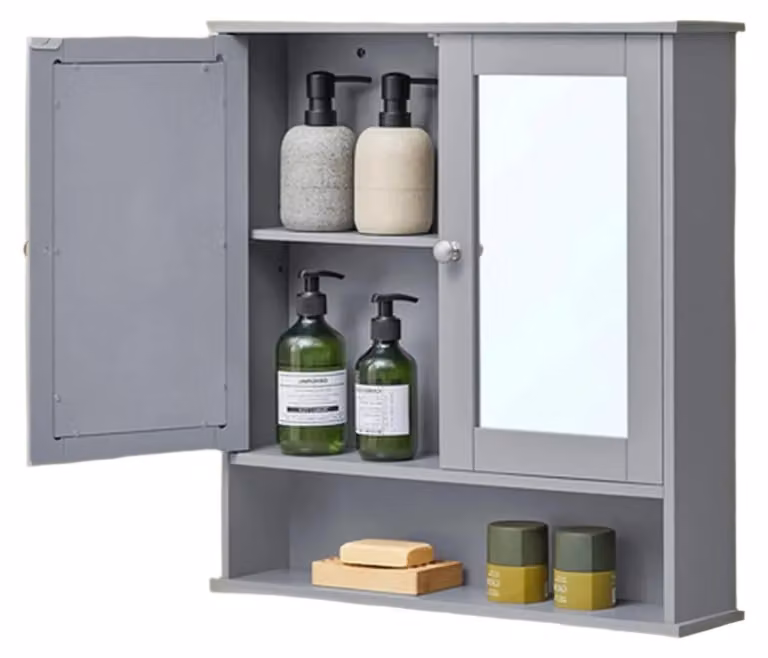 Armadietto a specchio per bagno - Mobile da parete - MDF - Grigio - 13 x 56,5 x 58,5 cm