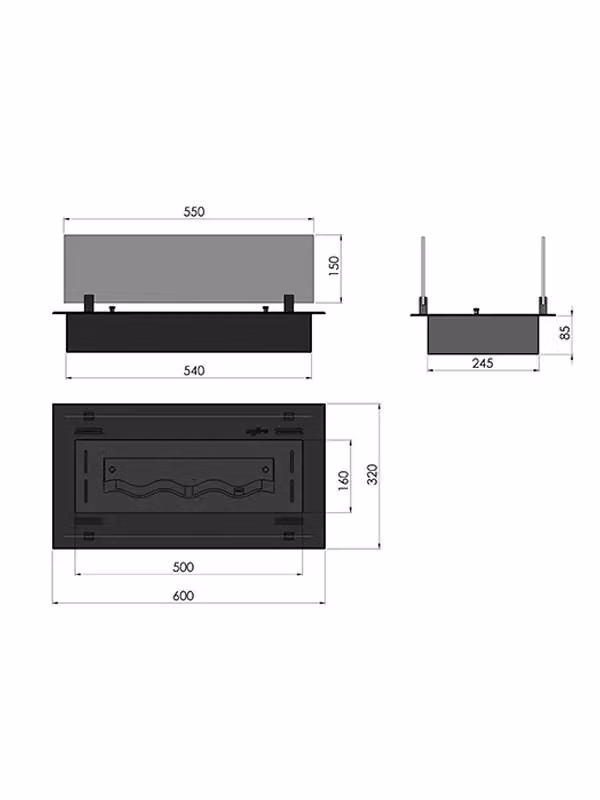 Biocamino a bioetanolo da incasso OUTINFIRE INSERT SLIM nero con vetri – 2