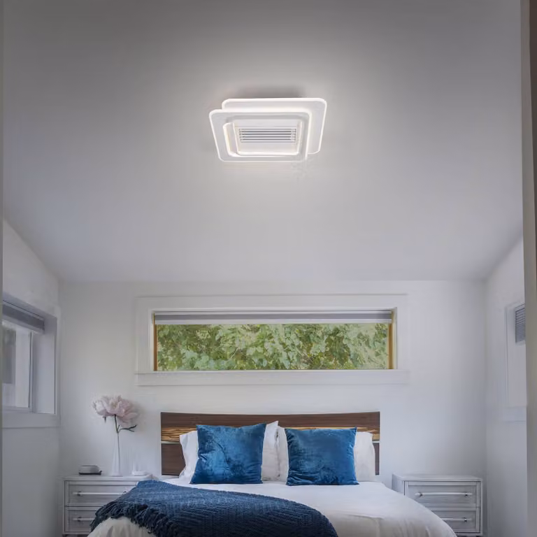 OSRAM Ventilatore da soffitto LED GRILL 55x55 cm bianco con telecomando GRILL, dimmerabile, Bianco / Opale, Soggiorno / Sala da pranzo, Metallo, Moderno