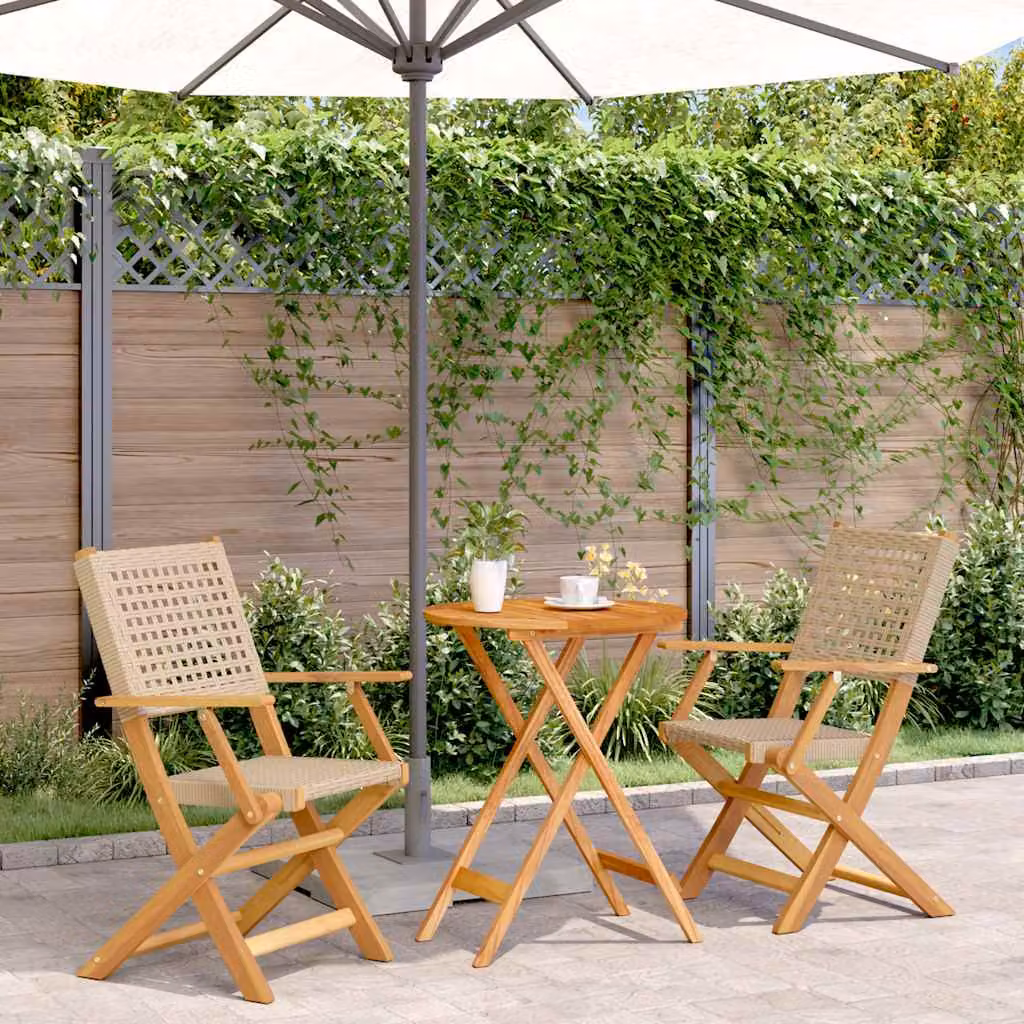 vidaXL Set da Bistrot 3 pz Beige in Polyrattan e Legno di Acacia Oliato – 1