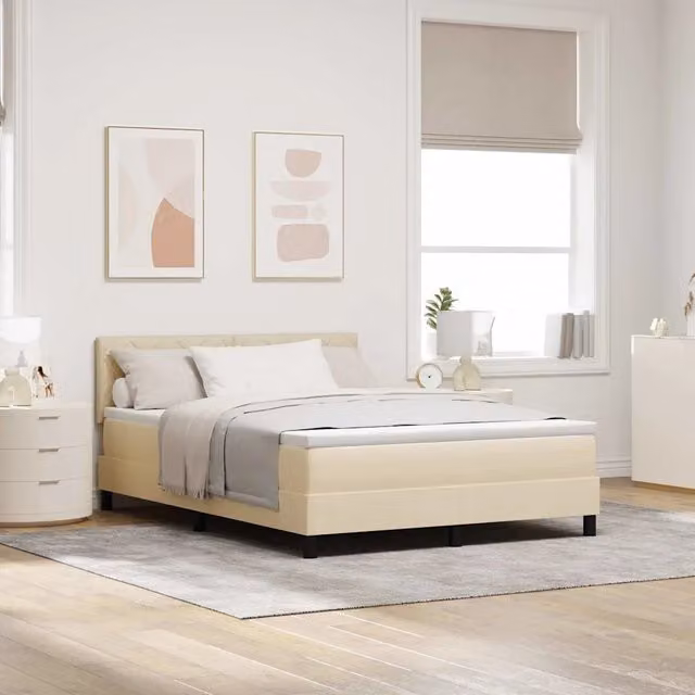 Letto a molle vidaXL in tessuto beige con strisce LED e porta USB, L/P: 140 x 190 cm
