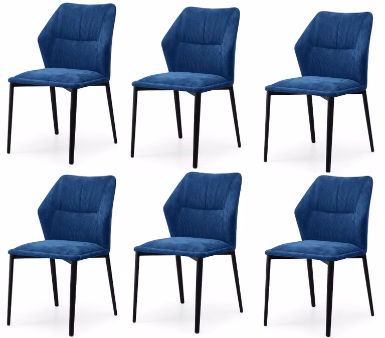 Set di 6 sedie da pranzo moderne, forma a "ala", colore blu reale, tessuto a coste larghe