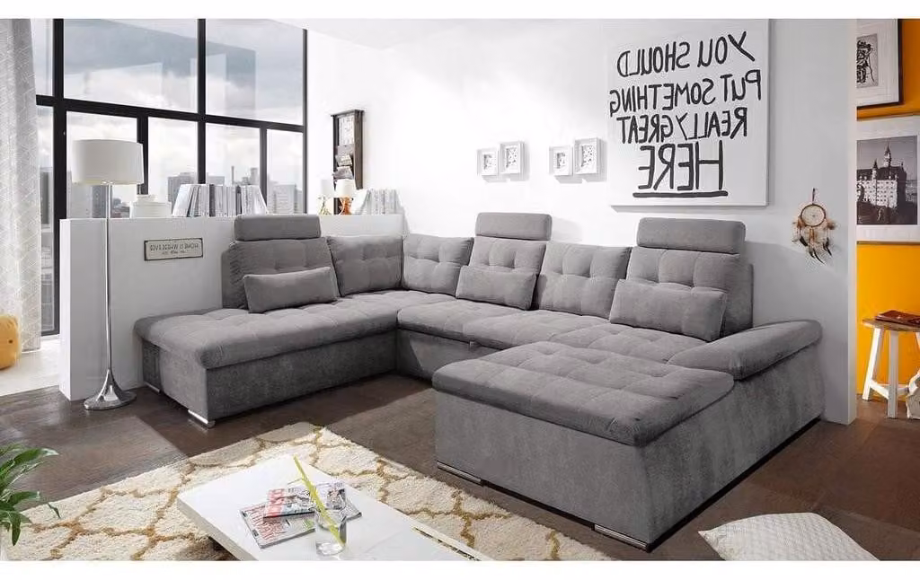 Ecksofa U-Form Sofa Wohnlandschaft Garnitur Polster Bettfunktion Design Ecksofa