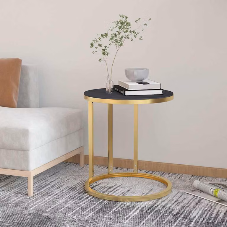 vidaXL Tavolino rotondo moderno in vetro temperato e metallo oro e nero Diametro: 45 cm