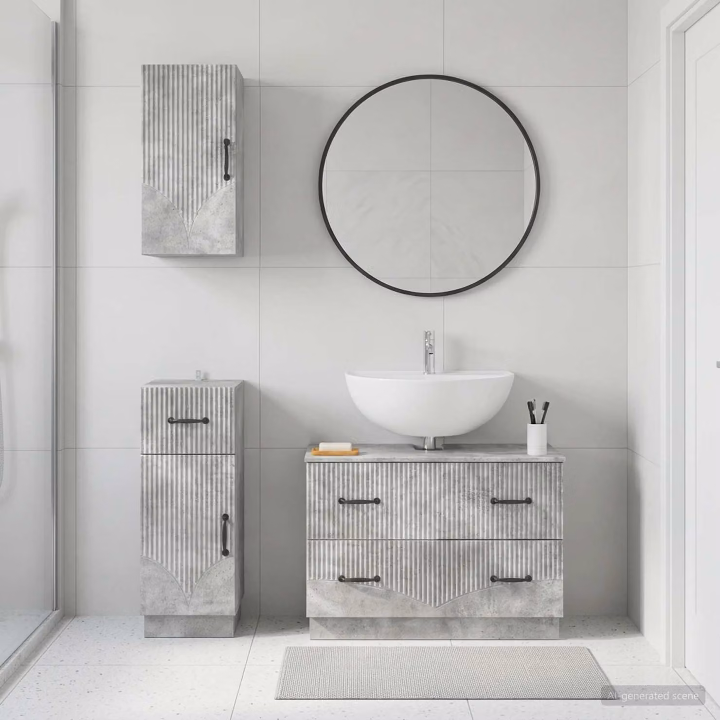 Set di armadietti da bagno vidaXL HOORN in 3 pezzi, design minimalista, colore grigio cemento