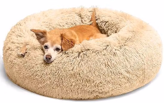 Cuccia per cani Fluffy, cuscino rotondo per cani, cuccia a forma di ciambella per animali domestici, lavabile, con fondo antiscivolo, per cani di taglia grande, media e piccola, 50 cm, pelo di cammello