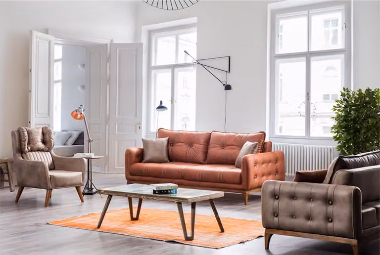 Ledersofas Set Dreisitzer Sessel Moderne Wohnzimmer Couch Garnitur