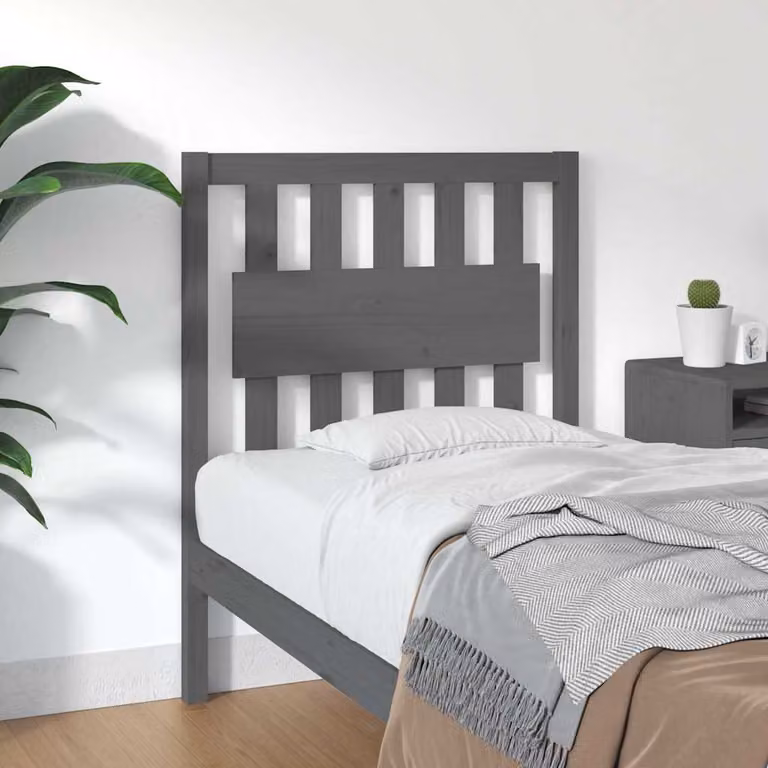 Testiera Letto vidaXL in Legno Massello di Pino Grigio, L 80,5 x P 4 x H 100 cm
