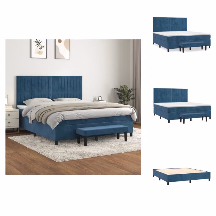 vidaXL Letto a molle con materasso blu scuro 160x200 cm in velluto - Letti e strutture letto